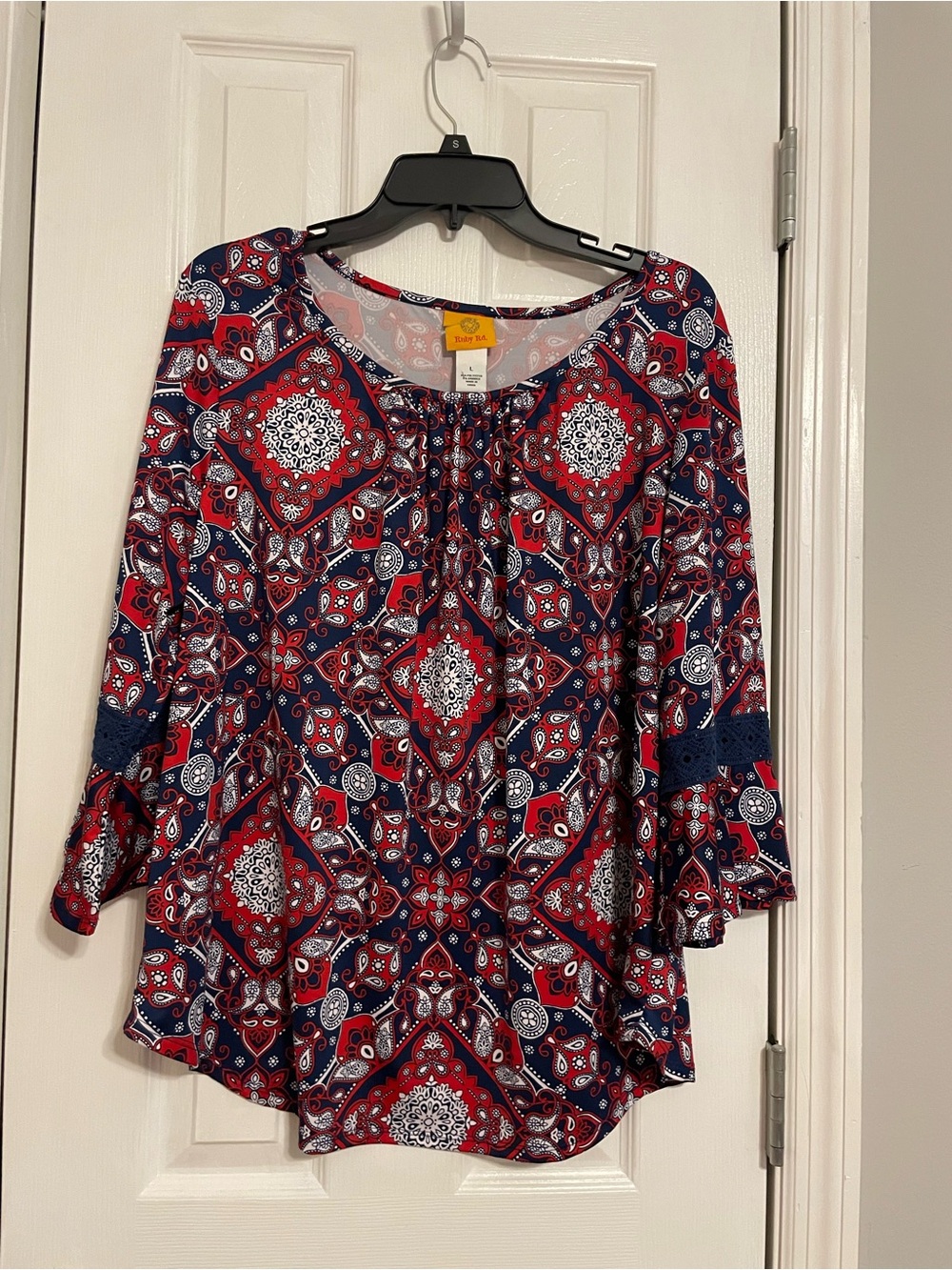 Ruby Rd. Red White & Navy Paisley Print Tunic Top
